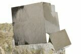 Two Lustrous Natural Pyrite Cube In Rock - Navajun, Spain #325103-1